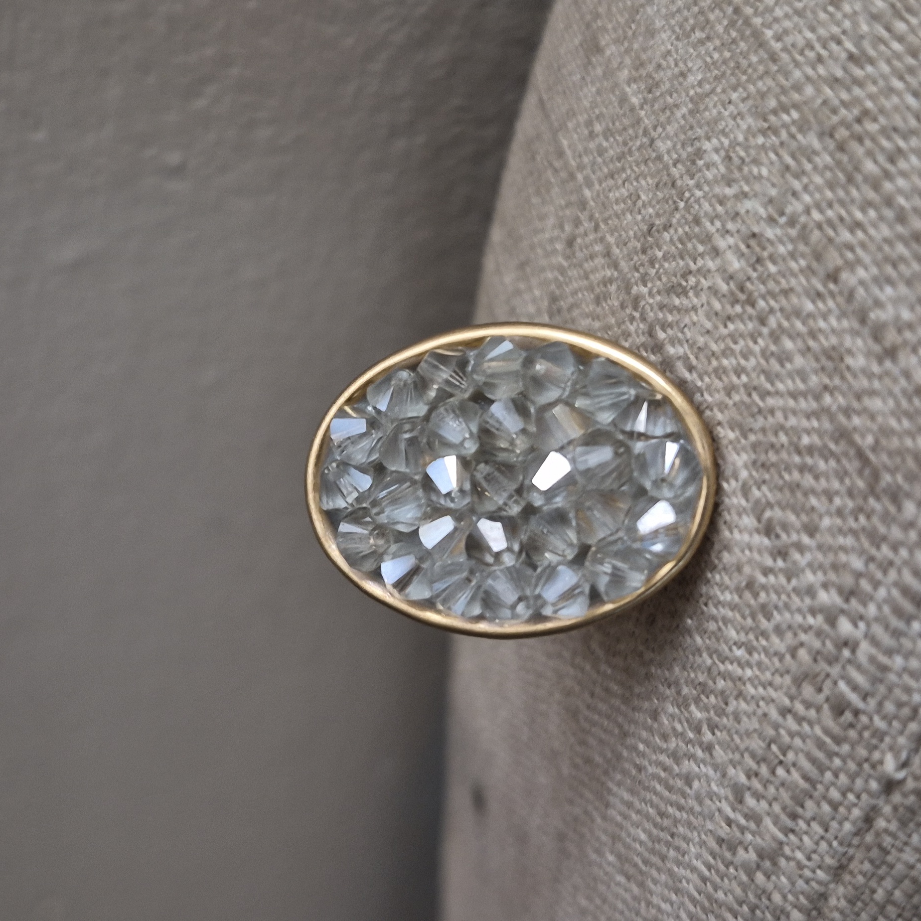 Druzy Beaded Large Oval Gold Plated Adjustable Ring 18$